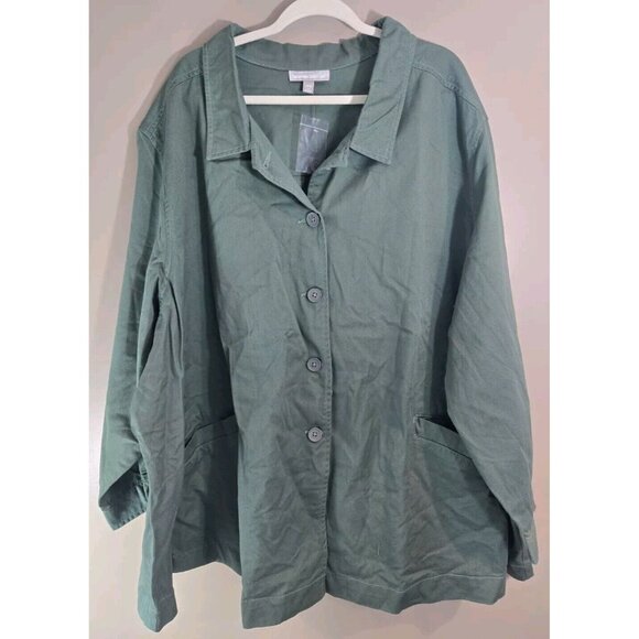 NWT Woman Within Denim Green Military Button Up Jacket Sz 5X - Picture 1 of 9